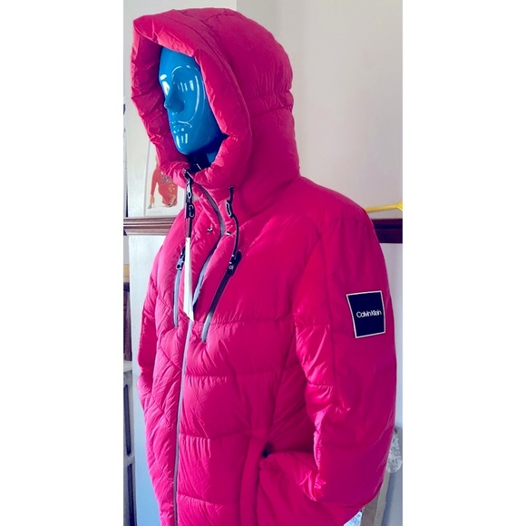 NWT Men’s Calvin Klein Neon Raspberry/Pink Puffer Jacket Coat S - Picture 2 of 10